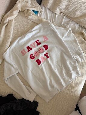 Have a good day sweatshirt graphic red pink positive peace preppy happy